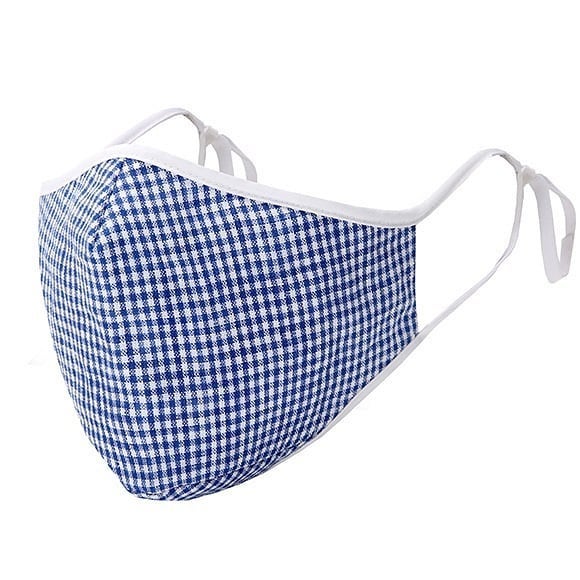 Kutehealth Designed Printed Washable Mouth Cover with 3Pcs 5 Layers Filters-BLUE GINGHAM