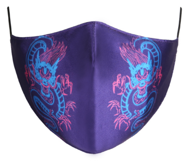 Kutehealth CHINESE MYTHS&LEGENDS Designed Printed Washable Mouth Cover with 3Pcs 5 Layers Filters -PURPLE DRAGON